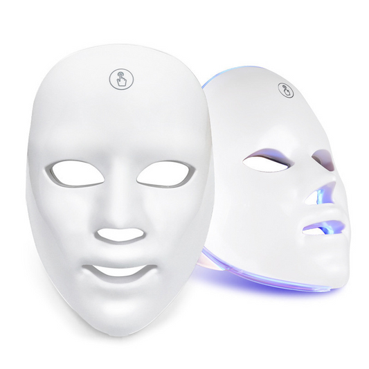 White LED face mask — front and angled views